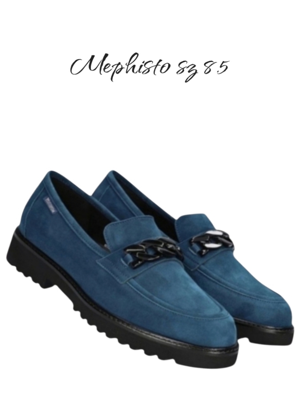 NWT Mephisto Salka Peacock Blue Velvet Leather Lug Sole Loafers 8.5